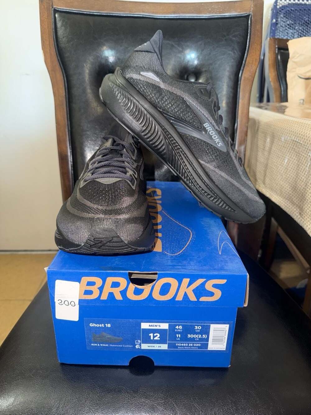 Brooks Ghost 18 Men's Running Shoes, Black/Black/Ebony, Size 12 Wide (2E)